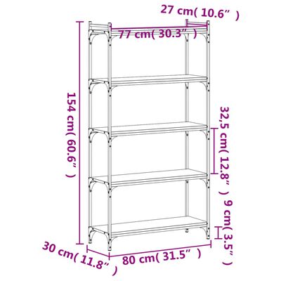 vidaXL Librería 5 estantes madera ingeniería roble marrón 80x30x154 cm