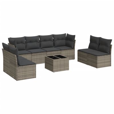 vidaXL Set de muebles de jardín 9 pzas y cojines ratán sintético gris