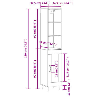 vidaXL Aparador de madera contrachapada gris hormigón 34,5x34x180 cm