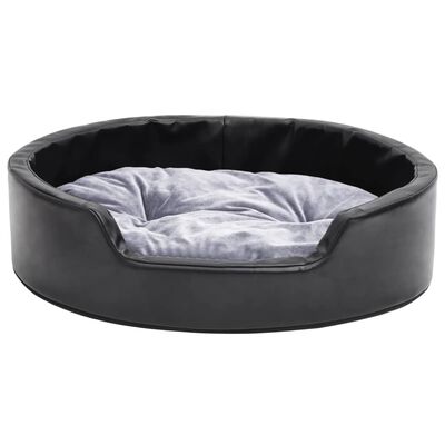 vidaXL Cama para perros felpa y cuero sintético negro gris 69x59x19 cm