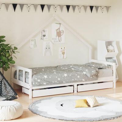vidaXL Estructura cama infantil y cajones madera pino blanco 90x190 cm