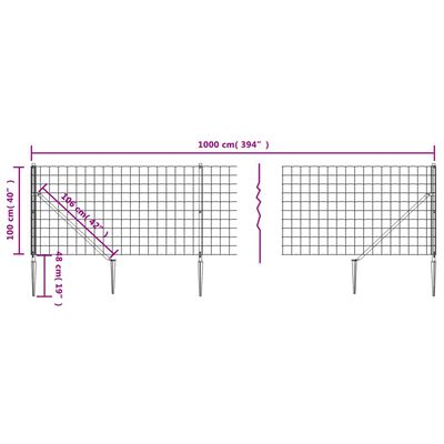 vidaXL Cerca de alambre con pinchos de anclaje gris antracita 1x10 m