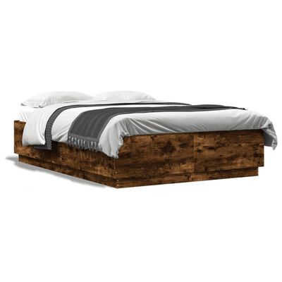 vidaXL Estructura cama con luces LED madera roble ahumado 150x200 cm