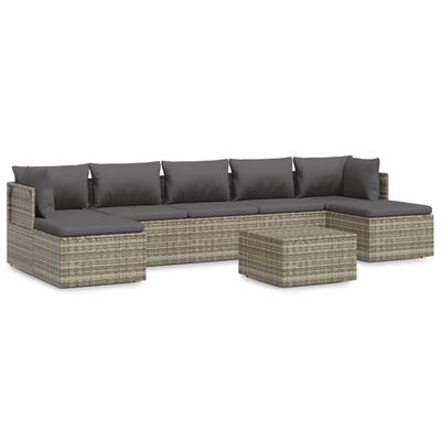 vidaXL Set de muebles de jardín 8 pzas y cojines ratán sintético gris