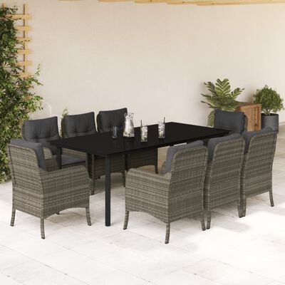 vidaXL Set comedor jardín 9 pzas y cojines ratán sintético gris