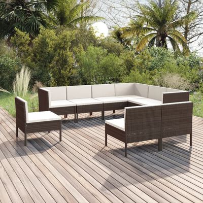 vidaXL Set muebles de jardín 9 pzas y cojines ratán sintético marrón