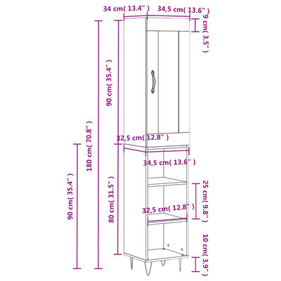 vidaXL Aparador de madera contrachapada roble ahumado 34,5x34x180 cm