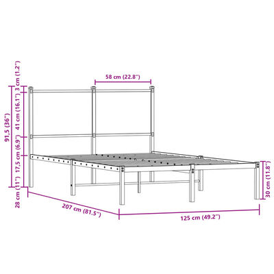 vidaXL Estructura de cama sin colchón metal marrón roble 120x200 cm