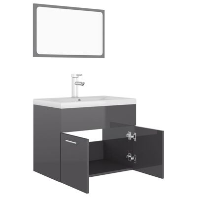 vidaXL Juego de muebles de baño madera de ingeniería gris brillo