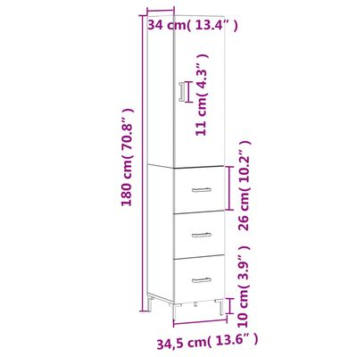 vidaXL Aparador alto madera contrachapada blanco brillo 34,5x34x180 cm