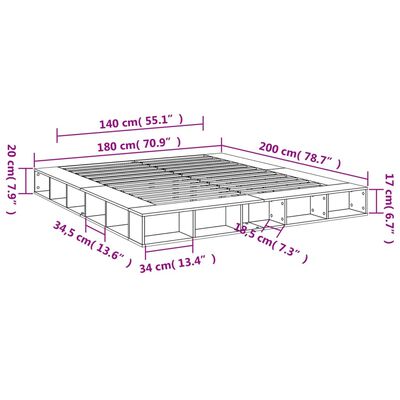 vidaXL Estructura de cama madera de ingeniería gris Sonoma 180x200 cm