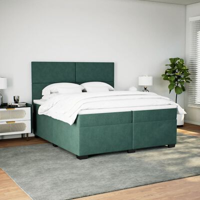 vidaXL Cama box spring con colchón terciopelo verde oscuro 200x200 cm