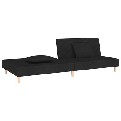 vidaXL Sofá cama de 2 plazas con dos almohadas tela negro