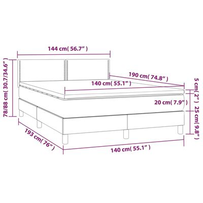 vidaXL Cama box spring colchón y luces LED tela azul 140x190 cm