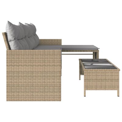 vidaXL Sofá de jardín en forma de L con mesa y cojines ratán PE beige