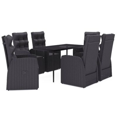 vidaXL Juego de comedor de jardín 7 piezas con cojines negro