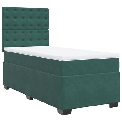 vidaXL Cama box spring con colchón terciopelo verde oscuro 90x190 cm