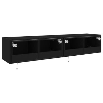 vidaXL Muebles de TV de pared con luces LED 2 uds negro 80x35x31 cm