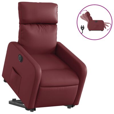 vidaXL Sillón elevable eléctrico cuero artificial rojo tinto