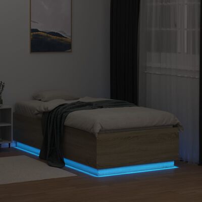 vidaXL Estructura cama con luces LED madera roble Sonoma 90x190 cm