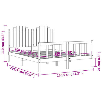 vidaXL Estructura cama de matrimonio con cabecero madera maciza negro