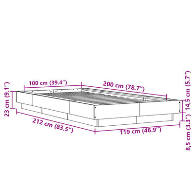 vidaXL Estructura cama con luces LED madera gris hormigón 100x200 cm