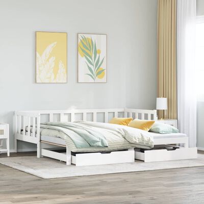 vidaXL Sofá cama nido con cajones madera maciza pino blanca 80x200 cm