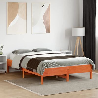 vidaXL Estructura de cama sin colchón madera maciza marrón 135x190 cm