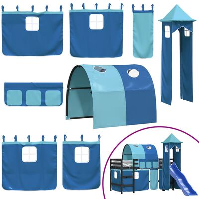 vidaXL Cama alta para niños con torre madera pino azul 90x190 cm