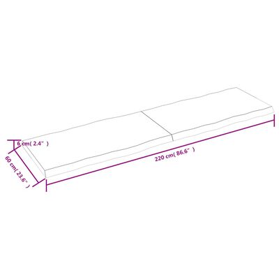 vidaXL Tablero mesa madera tratada borde natural marrón 220x60x(2-6)cm