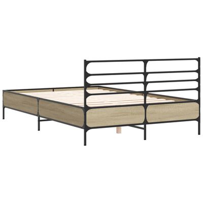 vidaXL Estructura cama madera ingeniería metal roble Sonoma 135x190 cm