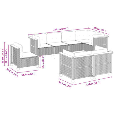 vidaXL Set de sofás de jardín 8 pzas y cojines ratán sintético gris