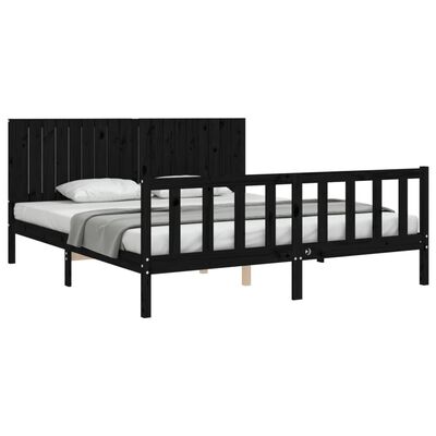 vidaXL Estructura cama de matrimonio con cabecero madera maciza negro