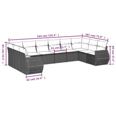 vidaXL Set de sofás de jardín 11 pzas y cojines ratán sintético negro