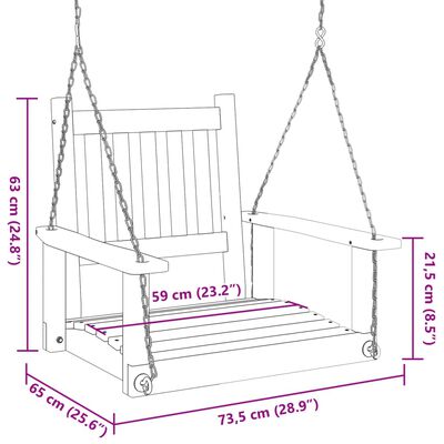 vidaXL Silla columpio jardín con cadenas de metal madera abeto negro