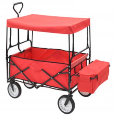 vidaXL Carrito de mano plegable de acero con capota rojo