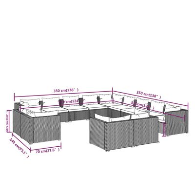 vidaXL Set de muebles de jardín 13 pzas cojines ratán sintético negro