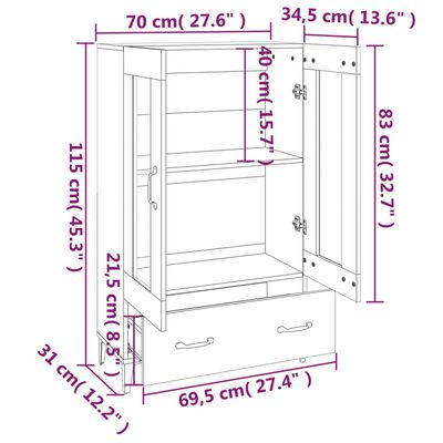 vidaXL Aparador alto de madera contrachapada marrón roble 70x31x115 cm