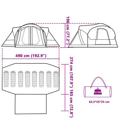 vidaXL Tienda de campaña familiar tipi 8 personas impermeable verde