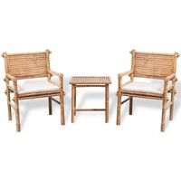 vidaXL Set mesa y sillas terraza 3 pzas con cojines bambú