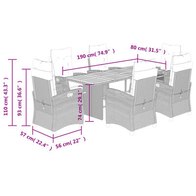 vidaXL Set de comedor de jardín 7 pzas y cojines ratán sintético negro