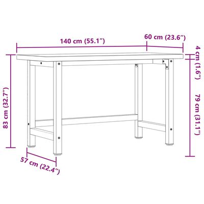 vidaXL Banco de trabajo madera maciza acacia rectangular 140x60x83 cm