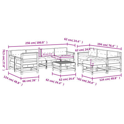 vidaXL Juego de muebles jardín 10 pzas y cojines madera maciza negro