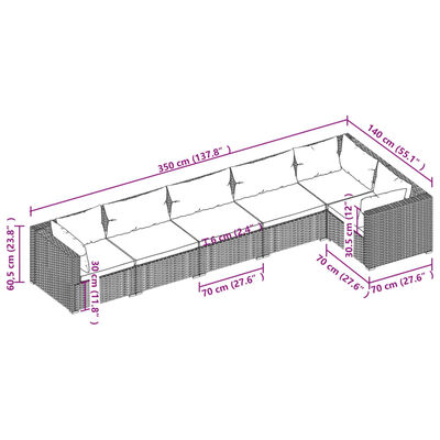 vidaXL Set de sofás de jardín 6 piezas y cojines ratán sintético gris