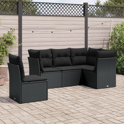 vidaXL Set de muebles de jardín 5 pzas y cojines ratán sintético negro