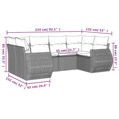 vidaXL Set de sofás de jardín 6 piezas y cojines ratán sintético negro