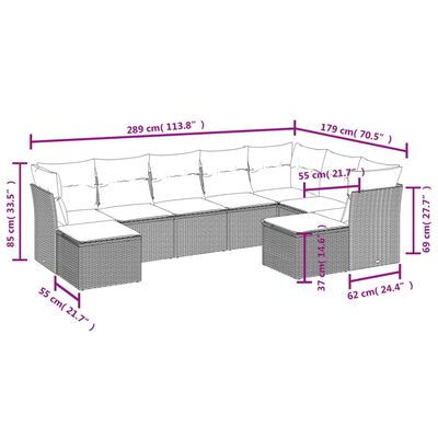 vidaXL Set de sofás de jardín 9 pzas con cojines ratán sintético beige