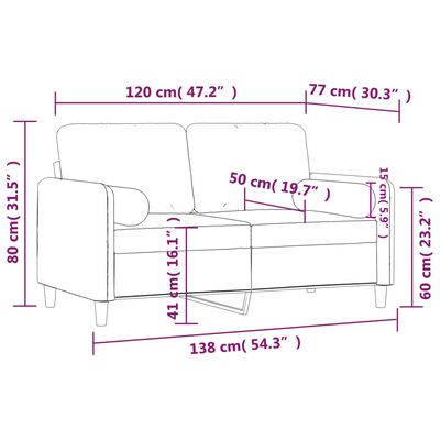 vidaXL Sofá de 2 plazas con cojines terciopelo gris claro 120 cm