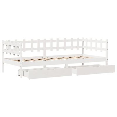 vidaXL Sofá cama con cajones madera maciza de pino blanco 90x200 cm