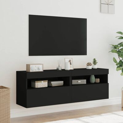 vidaXL Muebles de TV de pared con luces LED 2 uds negro 60x30x40 cm